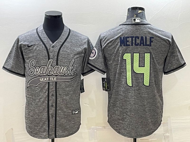 Men Seattle Seahawks #14 Metcalf Grey hemp ash 2022 Nike Co branded NFL Jerseys
